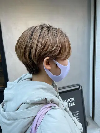 ショート 暖色カラー🍊 ボブ🌿顔周りcutのヘアスタイル