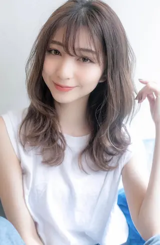 セミロング カラー パーマ ヘアアレンジ バレイヤージュ 藤沢 髪質改善 竹内ケンゴのヘアスタイル