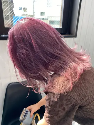 ミディアム カラー ヘアアレンジ ブリーチダブルカラー 元町三宮/三ノ宮のヘアスタイル