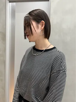ミディアム カラー 縮毛矯正ボブ&顔まわ レイヤー♡TOMOEのヘアスタイル