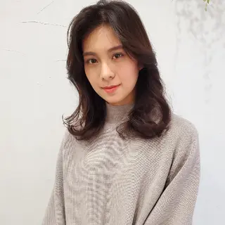 セミロング カラー パーマ 韓国風レイヤーカット 上手く丁寧早い/マツのヘアスタイル