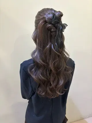 ロング ヘアアレンジ ボウ🪞早朝ヘア /メイク/マツパのヘアスタイル