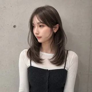ミディアム カラー 盛れる顔まわりカット 髪質改善/渋谷/れんのヘアスタイル