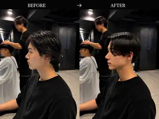 ミディアム パーマ メンズ 【フェザーパーマ】 【縮毛矯正】鶴田文のヘアスタイル