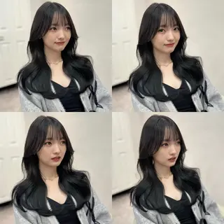 ロング 韓国ヘア レイヤーカットのヘアスタイル