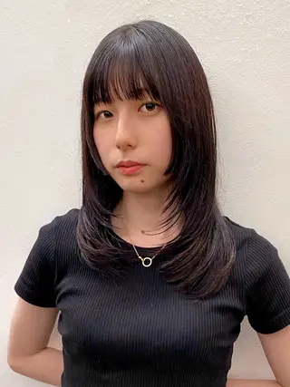 ミディアム カラー 似合わせレイヤー/ ケアパーマ/高倉のヘアスタイル