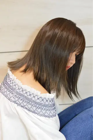 ミディアム カラー パーマ テラモト カズヨシのヘアスタイル