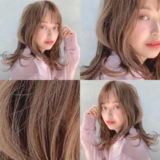 セミロング カラー ハイトーン×レイヤー カットTAKUMIのヘアスタイル