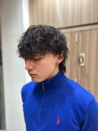 ミディアム パーマ メンズ メンズハイライト × perm Runoのヘアスタイル