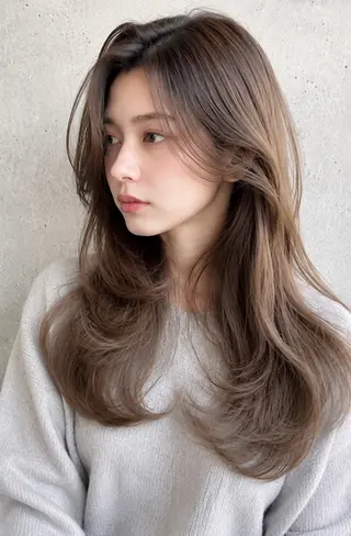 ロング カラー 顔まわりレイヤー× 韓国ヘアオタベシンヤのヘアスタイル