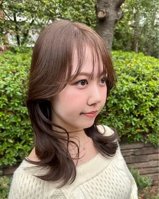 セミロング カラー 韓国風レイヤーカット 上手く丁寧早い/マツのヘアスタイル