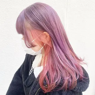 セミロング カラー ピンク系カラー💗 ヘアセット特化のヘアスタイル