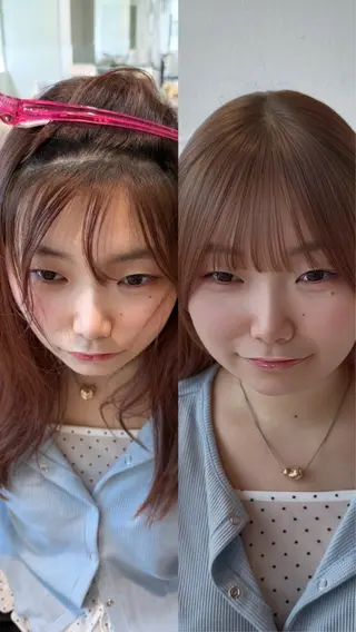 ロング 表参道小顔カット前髪 割れ改善クロスパーマのヘアスタイル