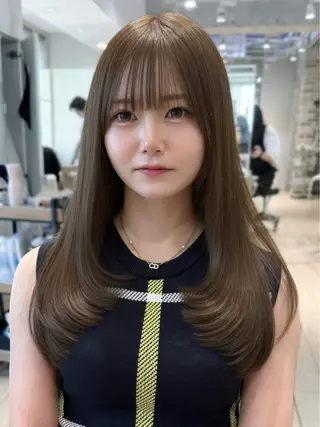 ロング 表参道小顔カット前髪 割れ改善クロスパーマのヘアスタイル