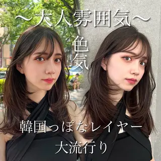 ミディアム カラー 山崎/ボブ縮毛矯正 レイヤー髪質改善のヘアスタイル