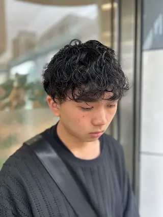 ショート パーマ メンズ メンズハイライト × perm Runoのヘアスタイル