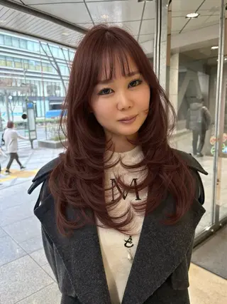 ロング カラー ハイライト、レイヤー カット/西梅田/中西のヘアスタイル
