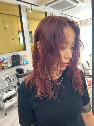セミロング パーマ hubhair レイヤー/透明感のヘアスタイル