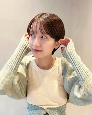 ショート カラー 縮毛矯正ボブ&顔まわ レイヤー♡TOMOEのヘアスタイル