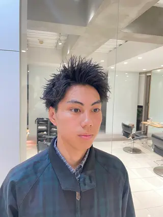 ショート パーマ ヘアアレンジ メンズ 艶カラー✨縮毛矯正✨ 翁長孝輔のヘアスタイル