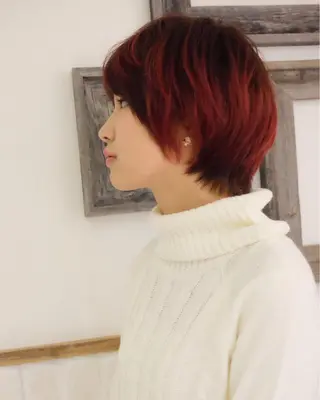 ショート カラー 赤髪 暖色カラー特化🔥のヘアスタイル