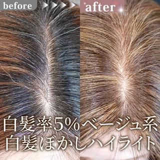 ミディアム カラー 白髪ぼかしハイライト 【亀有】山本のヘアスタイル