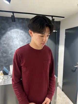 ミディアム パーマ メンズ 💈ニュアンスパーマ センターパート💈のヘアスタイル