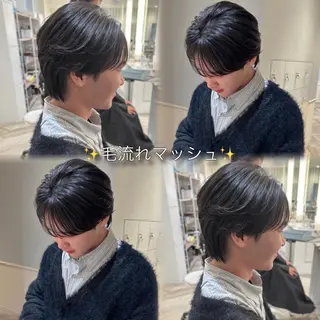 ショート ブリーチなしwカラー メンズパーマ新居見のヘアスタイル