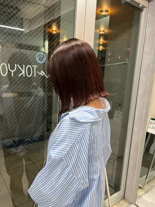 ミディアム カラー 縮毛矯正ボブ&顔まわ レイヤー♡TOMOEのヘアスタイル