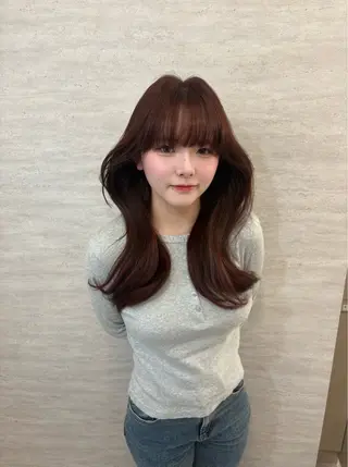 セミロング カラー ヘアアレンジ JUNO韓国ヘア MIAN.⋆𝜗𝜚のヘアスタイル