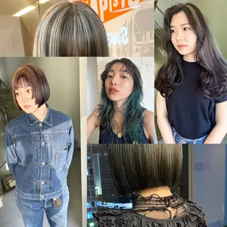 ミディアム カラー パーマ ヘアアレンジ デザインカラー/ボブ ブリーチカラー/ユリのヘアスタイル