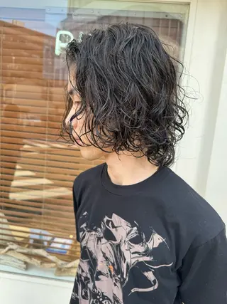 ミディアム パーマ 園田 将士のヘアスタイル