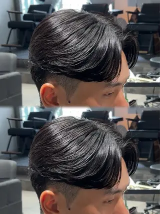 パーマ メンズ 曲がる縮毛矯正 センターパート高森蓮のヘアスタイル