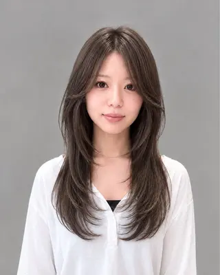 セミロング 小顔レイヤー/顔周り 艶髪カラー/金山のヘアスタイル