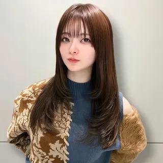 ロング カラー 新宿/レイヤーカット 髪質改善/小顔見せのヘアスタイル