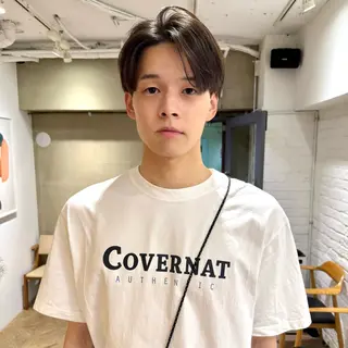 ミディアム パーマ メンズ センターパート 田形清流のヘアスタイル