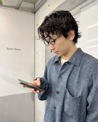 ショート パーマ メンズ ダブルカラー/ ケアブリーチ/クニトのヘアスタイル