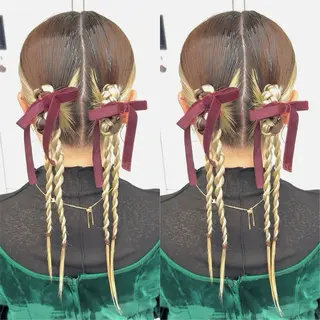ロング ヘアアレンジ ヘアメ🎀ハイトーン 🩵エクステ🪄しほのヘアスタイル