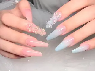ロング カラー 波 なみのネイルデザイン