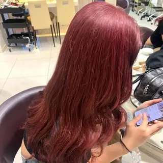 ロング カラー らいむ/レイヤー/ /イヤリングカラーのヘアスタイル