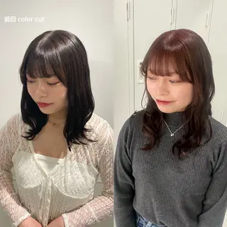 ミディアム カラー yuzuna ハイトーン 天神のヘアスタイル