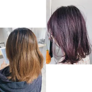 ミディアム カラー ヘアアレンジ ボブパーマコテ巻き風 パーマNo1深江秀平のヘアスタイル