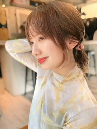 ミディアム 縮毛矯正/小顔前髪 ボブ 秋本凌汰のヘアスタイル