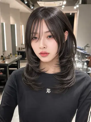 ミディアム カラー 髪質改善ストレート 韓国風レイヤー池袋のヘアスタイル