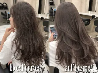 ロング カラー ブリーチ縮毛矯正🤍 韓国レイヤー🫧飛我のヘアスタイル