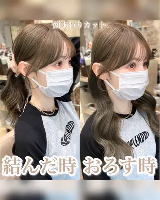 セミロング カラー 顔まわりカット🌟 くびれヘア/寺門遥輝のヘアスタイル