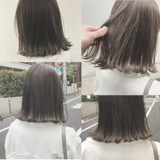 ショート カラー マツエク・マツパ ハイトーンボブ 前田 表参道　グレージュのヘアスタイル