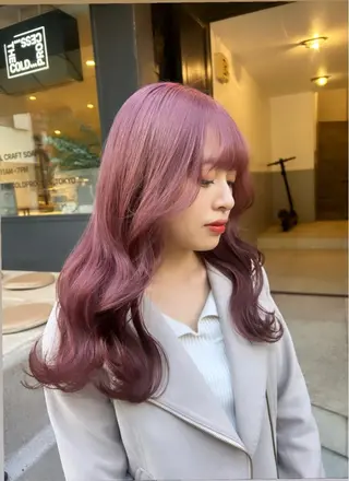 ロング カラー 🌷ラベンダーピンク 顔まわり🌷ねいろのヘアスタイル