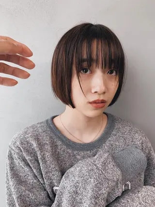 ミディアム カラー ボブパーマコテ巻き風 パーマNo1深江秀平のヘアスタイル