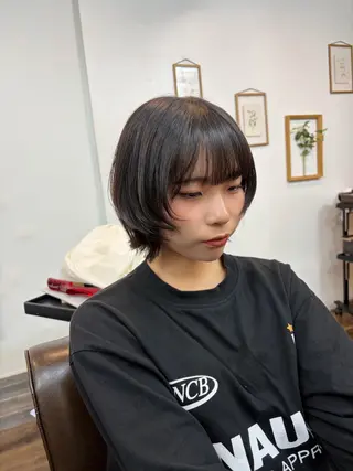 ショート ボブ/地毛風縮毛矯正 茉青🤍新宿代々木のヘアスタイル